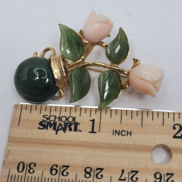 Vintage Swo Inc Gold-Tone Brooch With Green Vase & Pink Rose - Picture 4 of 4
